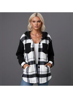 Plaid Print Drop Shoulder Hooded Shirt